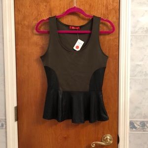 Rainbow olive green black leather peplum top M